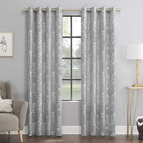 Scott Living Lotus Botanical Cotton Blend Semi-Sheer Grommet Curtain Panel, 52 in x 96, Gray Scott Living Lotus Botanical Cotton Blend Semi-Sheer Grommet Curtain Panel, 52 in x 96, Gray