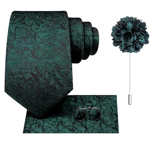 Image of Hi-Tie Men's Tie Lapel Pin Set Pocket Square Cufflinks Formal Woven Silk Tie Sets Wedding Party