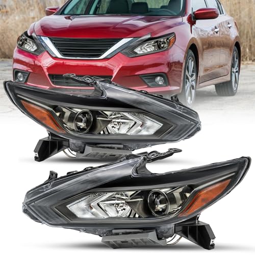 SOCKIR [Halogen Model Headlight Assembly Compatible with 2016-2018 Nissan Altima w/o LED DRL Black Housing with Amber Reflector Headlamp Driver and Passenger Side