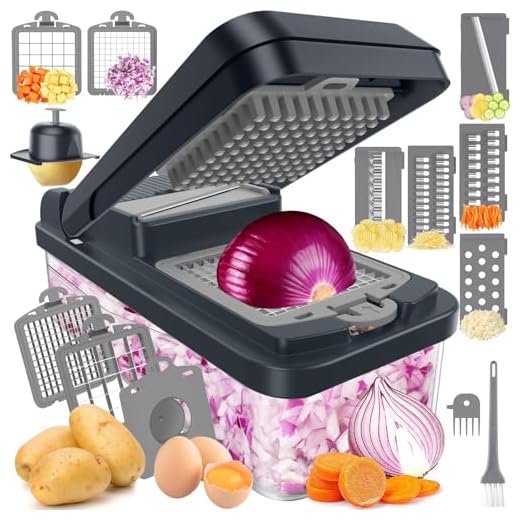 SpaceHacks 12-in-1 Vegetable Chopper, Kitchen Gadgets with 7 Blades, Veggie, Food, Onion Chopper, Cucumber Slicer, Versatile Mandoline, Includes Egg Separator & Finger Guard, Gray