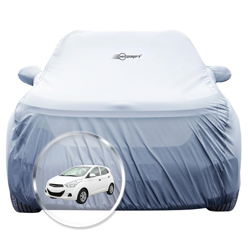 Image of NEODRIFT 'SilverTech' Car Cover for Hyundai EON (100% Water-Resistant, All Weather Protection, Precision-Fit & Breathable Fabric, Tailored Fit) (Colour: Silver)