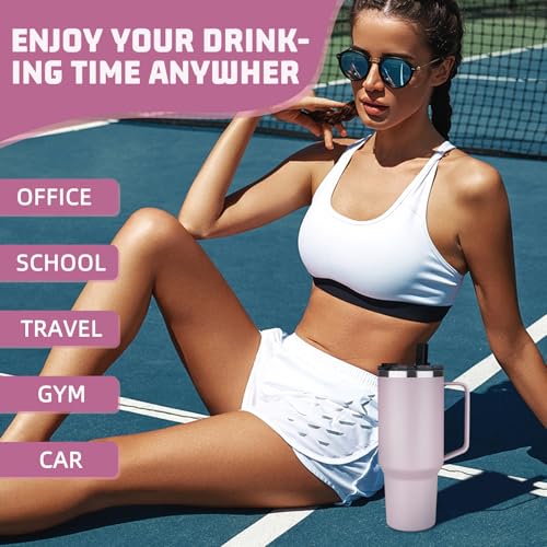 Image of 40 oz Tumbler with Handle and Flip Straw, 100% Leakproof Insulated Tumbler with Lid and Straw, Stainless Steel Travel Coffee Mug, Insulated Coffee Thermal Cup for Cold and Hot (Light Purple)
