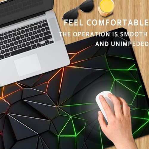 Image of KRESHU Large Extended Geometric RGB Pattern Gaming Mouse Pad XXL XXXL Desk Mat - Neon Polygon Design Non-Slip Rubber Base - Smooth Surface Keyboard Mouse Pad for Gaming- (Radium)