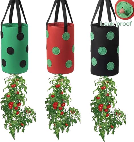 Maceta de verduras al revés con 12 agujeros de cultivo y asa para jardinería de tomate, fresa y chile