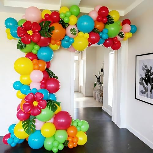 Image of Lukiituke Tropical Balloon Arch Kit, 134Pcs Summer Balloons, 4Sizes Rainbow Pool Party Balloon for Summer, Hawaiian, Birthday, Pool Party Decorations