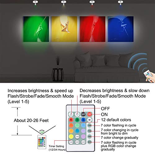 LUXSWAY Battery Operated LED Spot Lights Indoor,Wireless Accent Lights with Dimmable,12 Color Changing Puck Light with 2 Remote,Closet Lights with Rotatable Light Head,Stick on Dart Board Lighting