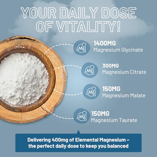 Magnesiumglycinat-Komplex 4 in 1 – 1866 mg pro Portion | Präzise Dosis von 404 mg elementarem Magnesium | Mit Magnesiumglycinat, citrat, malat und -taurat | 90 vegane Kapseln – von Prowise