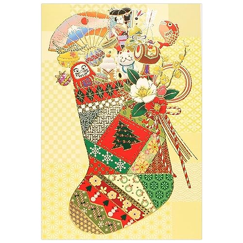 クリスマスカード 和風 海外向け 和のソックス C07-0019 縦型 チキュウ CHIKYU Christmas card グリーティングカード
