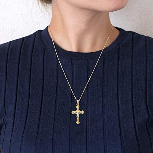 RP 14K Gold Crucifix Necklace for Women & Men, Two Tone White & Yellow Gold, Pendant with 18 inch 14K Chain, Polished-Gold Crucifix Necklace for Men & Women, Handcrafted Religious Jewelry in the USA4