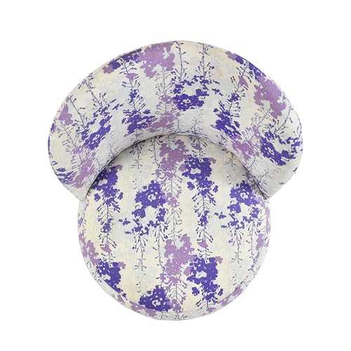 Image of NACIA Velvet Printed Ottoman Chair with Stool Combo | Dressing Table Chair for Bedroom Makeup Room Decor | Modern Upholstered Ottoman with Wooden Legs for Living Room & Home (18x18x32 Inches, White)