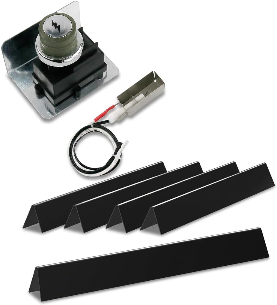 QuliMetal Grill Parts Bundle for Weber Genesis 300 Series with Side Control Panel (2007), 67726 Igniter Kit + 7540 Porcelain-Enameled Flavorizer Bars