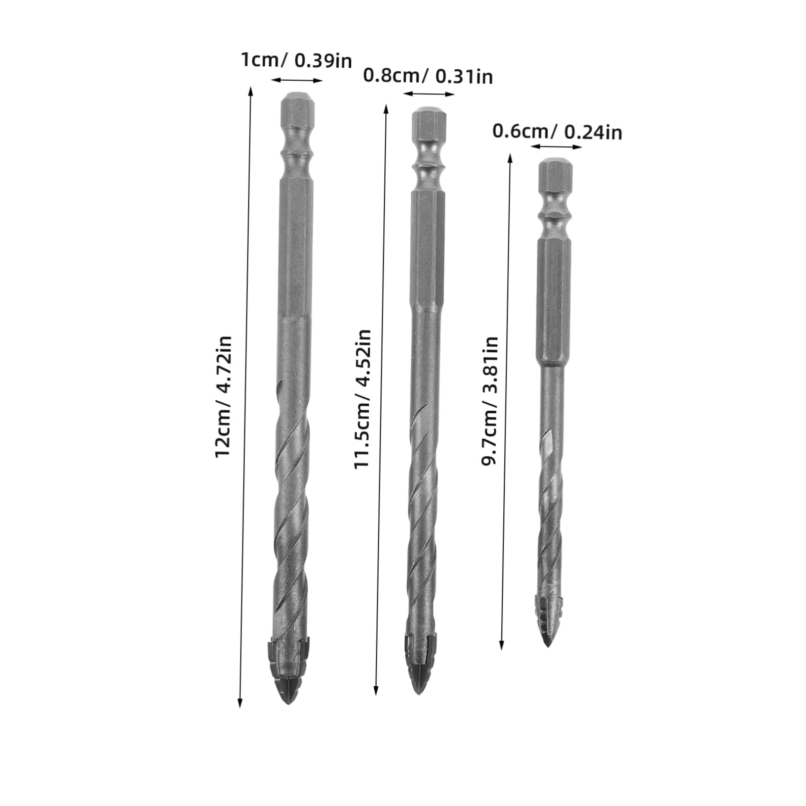 LIFKOME Home Improvement Tool 3pcs Tungsten Steel Drill Bits Tile Concrete Masonry Precision Drill Bit Set