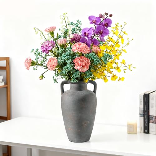 Lyeec Ceramic Flower Vase with Handles, 11 inch Tall Vase for Centerpieces, Large Decorative Terracotta Vases, Farmhouse Rustic Vases for Home Decor, Living Room, Table, Neutral — view 5