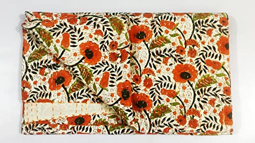 Kantha couette en coton fait main imprimé fleurs 228x274cm INDACORIFY - 3