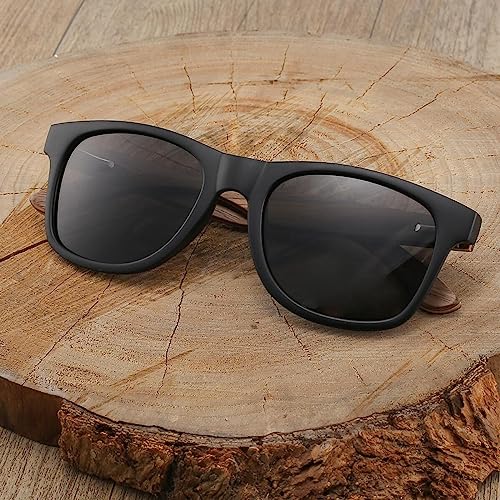 Retro Wood Polarized Sunglasses - Cool Style Matte Finish Frame with Wooden Temple for Men and Women Perfect Gifts3