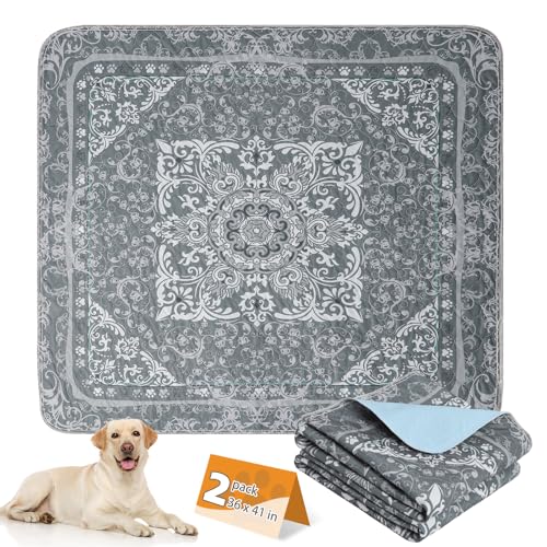 Image of KOOLTAIL Washable Pee Pads for Dogs, 2 Pack Super Absorbent Reusable Puppy Training Pads Waterproof, Nonslip and Leak-Proof Dog Pee Pads, Large Pet Mats Whelping Pads for Floor, Crate, Couch 36*41