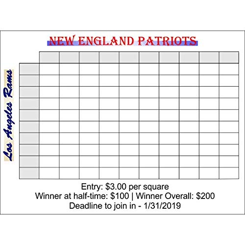 Holmes Stamp & Sign Super Bowl Squares Sign Poster | 18" x 24" Paper, Landscape Orientation, Wall Mount, Minimalist Style, Betting Squares