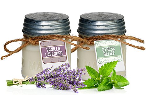 Aira Soy Candle Gift Set - Organic, Kosher, Vegan In Mason Jar W/Therapeutic Grade Essential Oils - Hand-Poured 100% Soy Candle Wax - No Paraffin - Stress Relief & Vanilla Lavender - 8 Ounce X 2 #TOP2