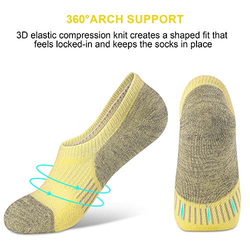 Image of Amutost Womens No Show Socks Anti-Slip Cushioned Breathable 5-10Pairs | Silicone heel grips, Arch compression band, Elastic cuffs, Moisture wicking, Size 6-8 /7-9 /9-11, Reduces blisters