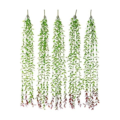 ZXF 5Pcs Artificial Vines, Fake Greenery Garland Willow Leaves, Hanging Ivy Garland for Wedding Party Home Garden Wall Backdrops Decor Cover