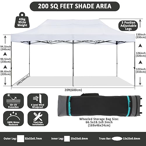 Image of COBIZI 10x20 Pop Up Canopy Tent,Heavy Duty Canopy(White Gray No Sidewalls)
