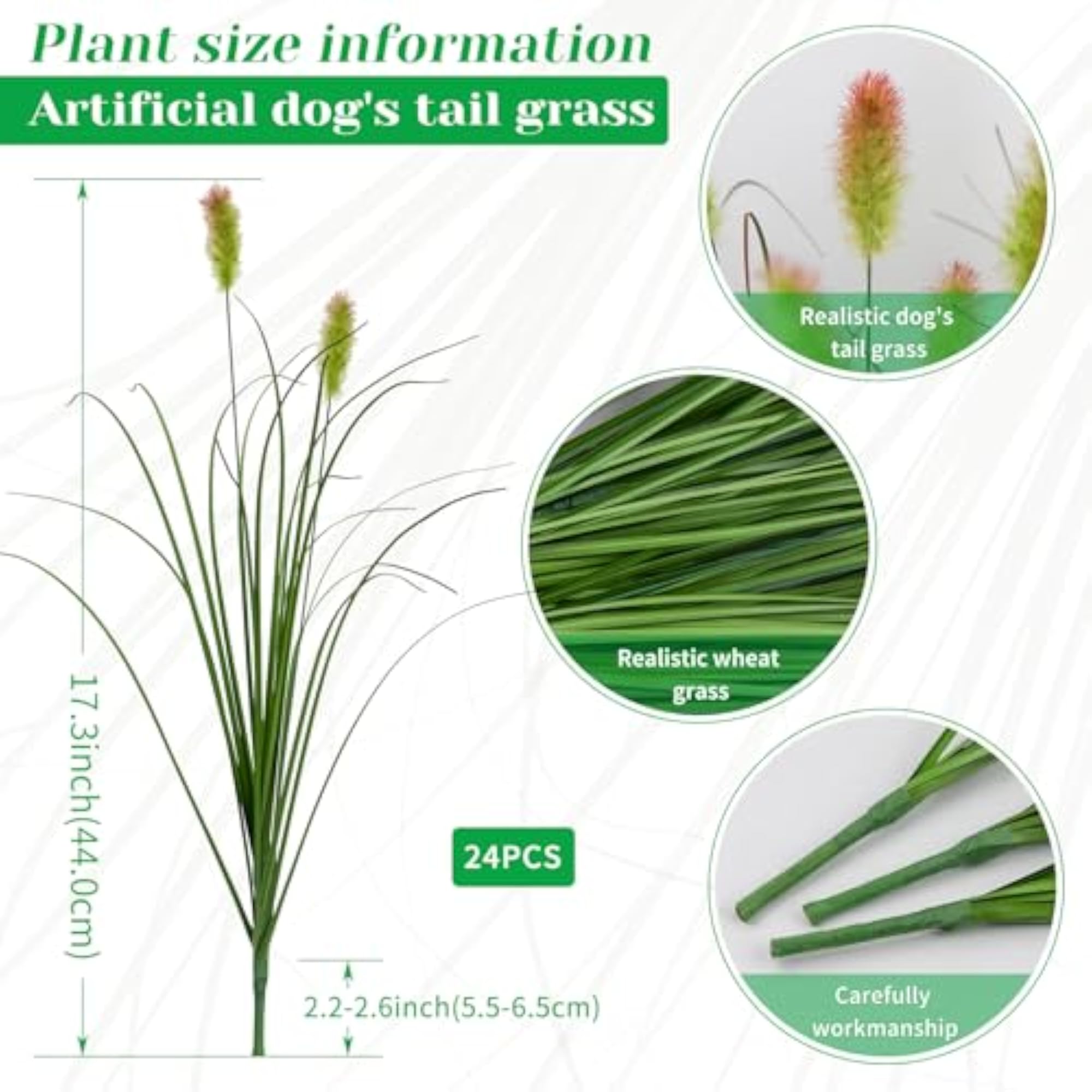 24 Bunches Artificial Plants Grass for Indoor Outdoor Decor