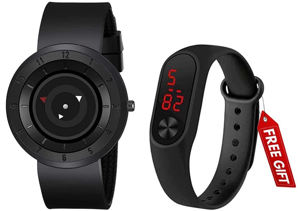 A Mens Full Black Stainless Steel Case with Unique Time Presentation Analog Watch with M2 Digital Watch - Pack of 2 (B09H3CJFKF) Amazon Price History, Amazon Price Tracker