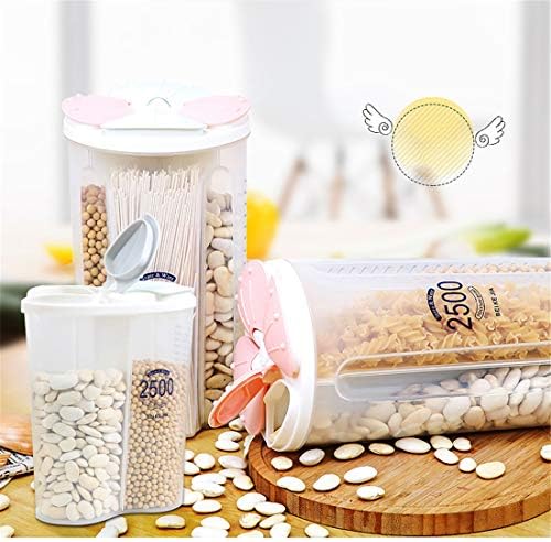 GJNWRQCY 3 Pcs Cereal Dispensers Tubs Food Storage Containers Pasta Airtight Clear Plastic with Multiple Spaces Calibration Keep Food Fresh Dry 1.5L+2.5L+2.5L