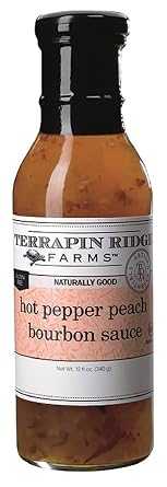 Terrapin Ridge Farms Hot Pepper Peach Bourbon Sauce Sweet & Spicy Gourmet Glaze and Topping 12 Fl Oz Bottle