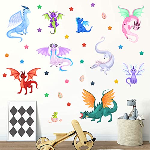 Mefoss Creative Fairy Dragon Wall Decals Cartoon Large Wings Dragons Eggs Stars Wall Stickers Easy To Peel And Stick Wall Stickers Art Paper For Playroom Nursery Classroom Kids Bedroom Wall Decor #TOP6