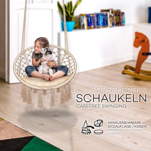 tillvex Hängesessel 200kg zum Aufhängen | Hängestuhl Indoor & Outdoor | Hängekorb wetterfest | Schaukelkorb mit Kissen