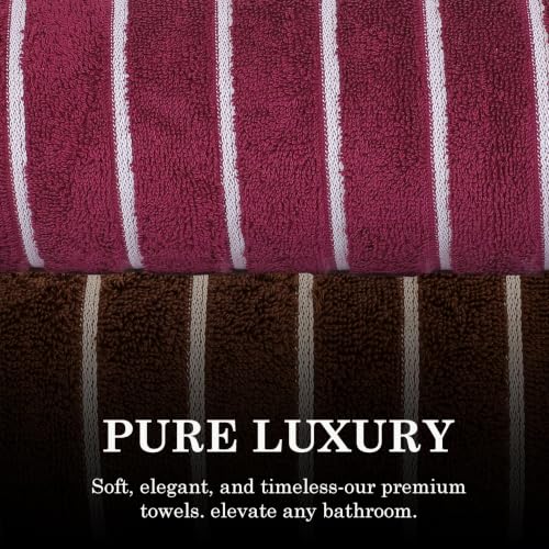 Image of Casa Copenhagen Designed in Denmark - Ecstatic Super Soft 2 Pieces 100% Cotton Large Bath Towel (Size : 75 X 150 cm) - Toffee & Burgundy