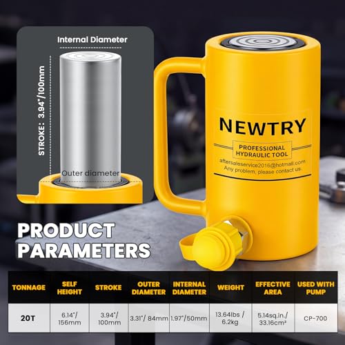 Image of NEWTRY 20 ton Hydraulic Cylinder Long Jack 4 inch Stroke Porta Power Ram Jack Lifting Cylinder Retract Automatically for Shipbuilding Bridge Construction
