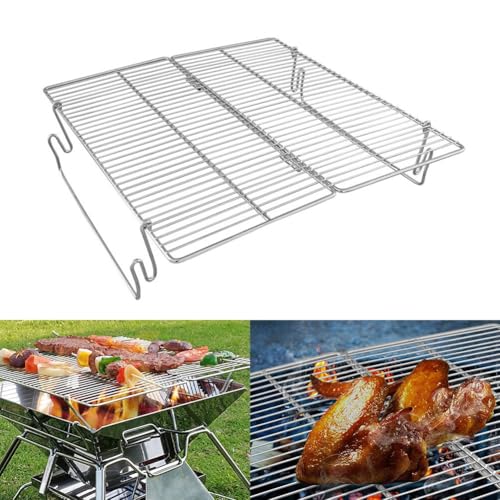 Large Folding Campfire Grill, 304 Stainless Steel Grate, 35 * 34 * 10cm, Spacious Cooking For SURFACE, For Travel, Outdoor Cooking, Bushcraft
