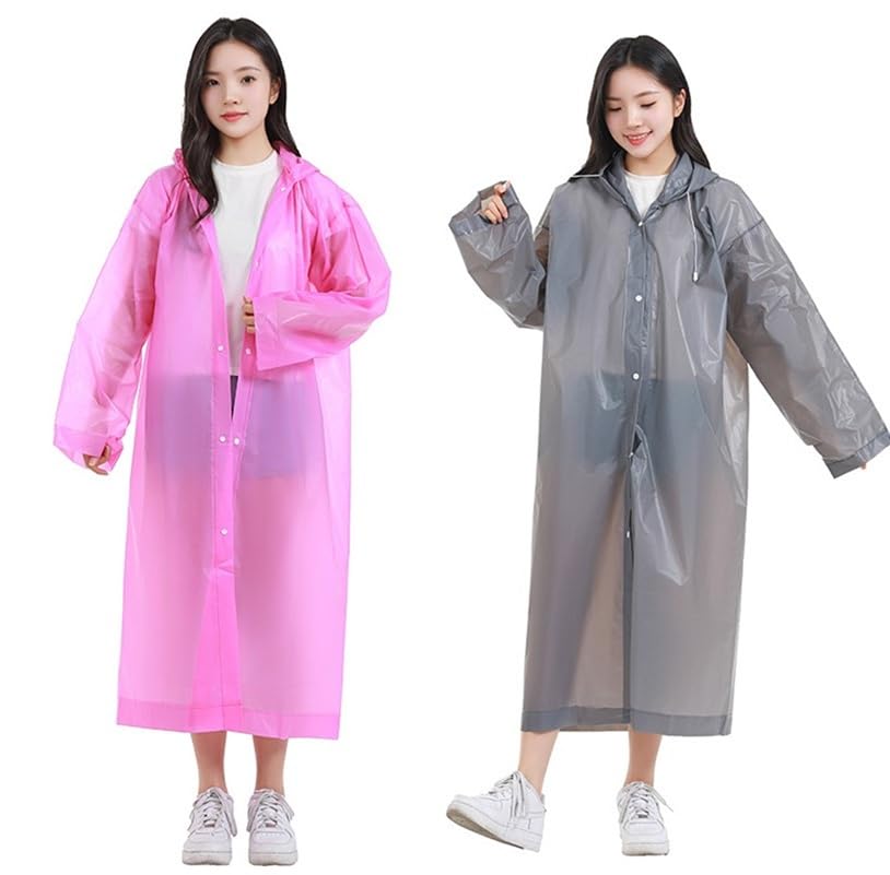 Image of Rain Ponchos for Adults, Reusable PEVA Rain Coats for Women Men Waterproof Lightweight Long Rain Jackets with Hood