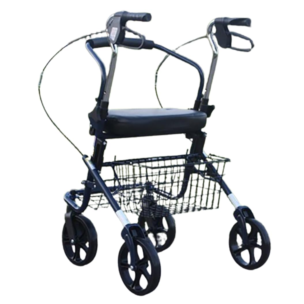 Andadores para Ancianos 4 Ruedas,andador para exteriores,Andador plegable ligero,con Asiento, cesta y 4 ruedas,altura ajustable,Rollator plegable para todos los terrenos A