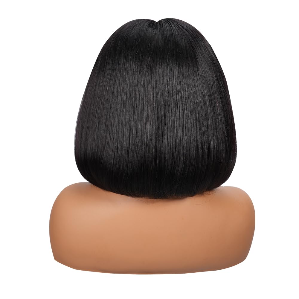 Velvet Grip Wig Bob Wig Human Hair Glueless Wigs Pre Plucked Pre Cut 12×5 T shaped- HD Lace Front Glueless Wigs Human Hair 180% Density Short Straight Bob Wigs for Black Women(12inch)