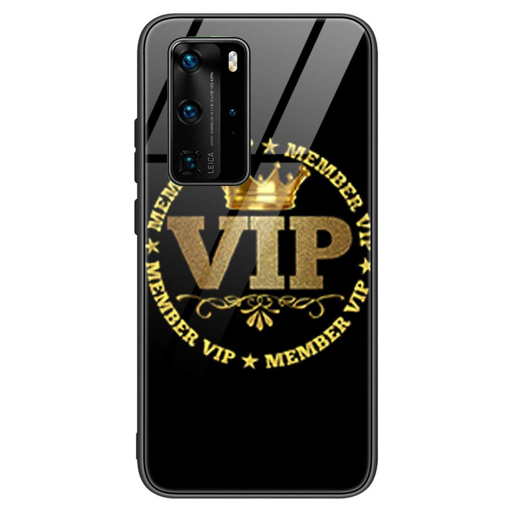 ZhuoFan Huawei P40 Pro Case, [Anti-Scratch] Shockproof Patterned Tempered Glass Back Cover with Soft TPU Gel Silicone Bumper Phone Cases Skin for Huawei P40 Pro, VIP