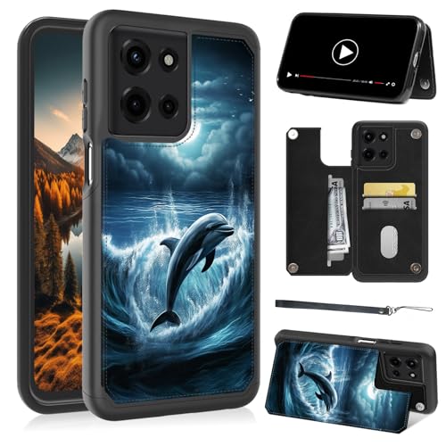 AIRWEE Wallet Case for Moto G Power 5G 2025/2026 (6.8"), Dolphin Moon