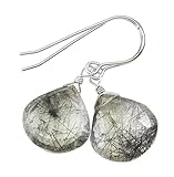 Sterling Silver Rutile Quartz Earrings Faceted Heart Black Rutilated Teardrop Drops Tourmalated