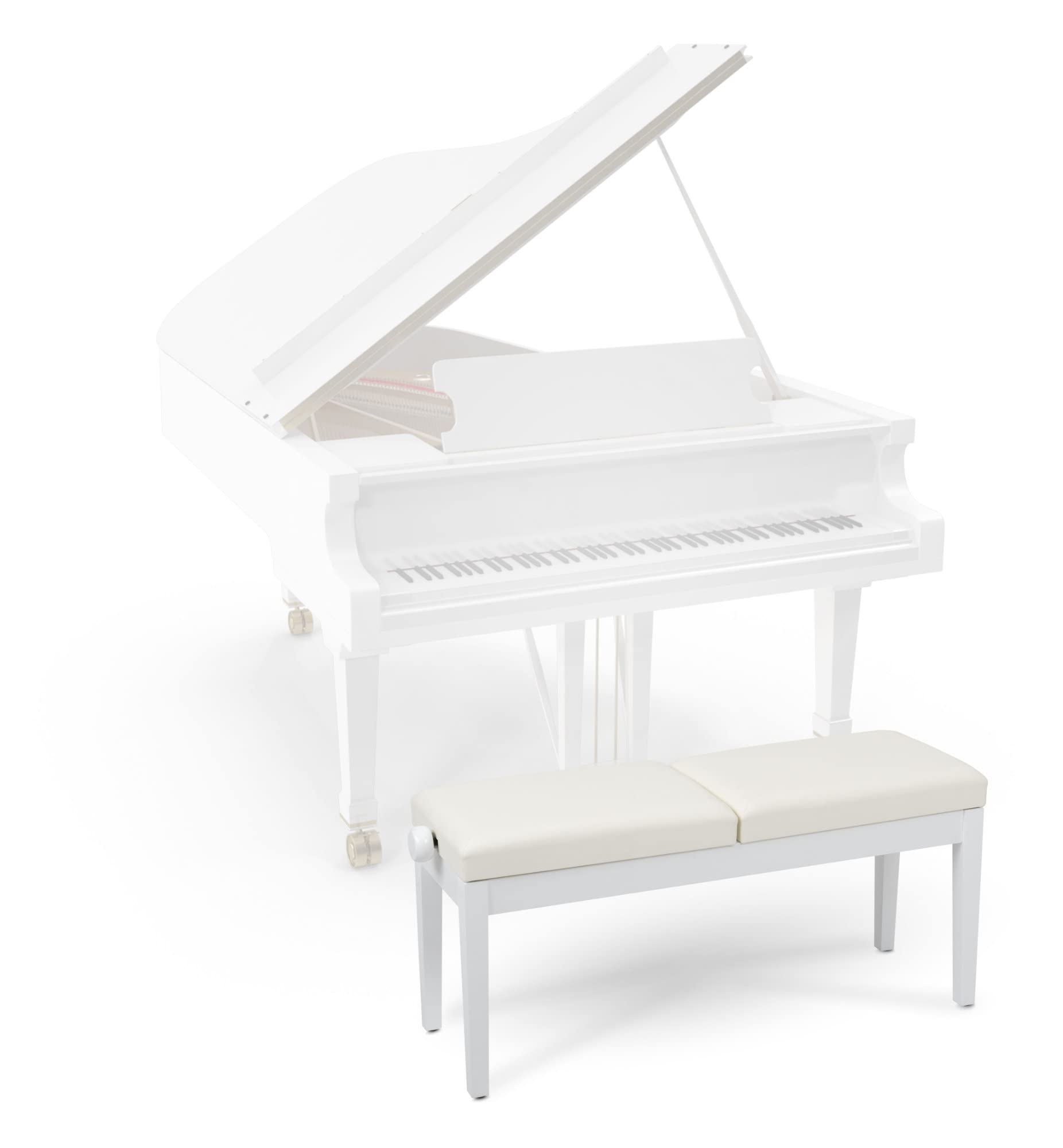 Classic Cantabile Doppelsitzer Pianobank - Für Zwei Personen - Polster aus Kunstleder - Sitzflächen unabhängig höhenverstellbar - 2-fache Kreuz-Mechanik- Massive Holzkonstruktion - Weiß Hochglanz | Massive Holzkonstruktion, Kunstlederbezug in Weiß, Höhe u