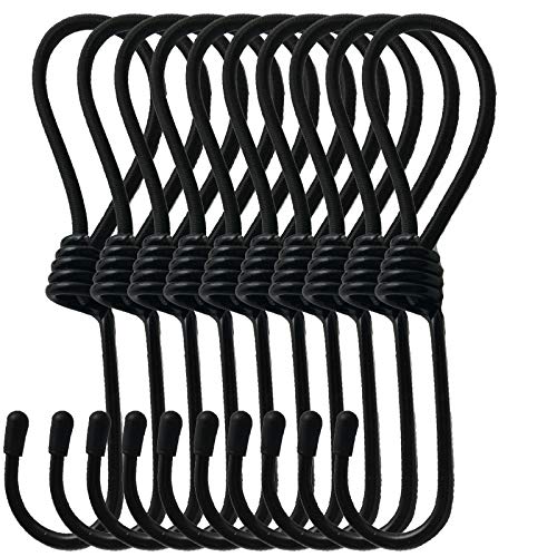 Pmsanzay (10-Pack) 6 Inch Black Bungee Cords with Hooks for Tent, Tarp, Boating, Camping, Cargo, Projector Screen, Canopy Tent, Bikes, Cars, and Outdoor Uses