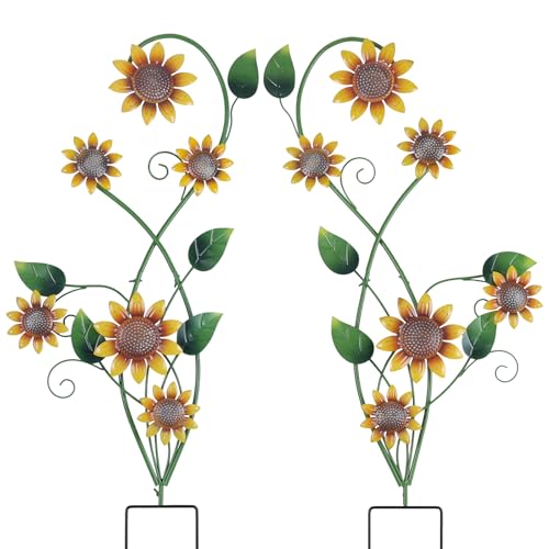 YEAHOME Garden Decor for Outside 2 Pack 37 Metal Sunflowers Garden Stakes Spring Wall Decor Yellow Look & Personalities Flowers Yard Art for Outdoor Lawn Backyard Porch Patio Home Decorations
