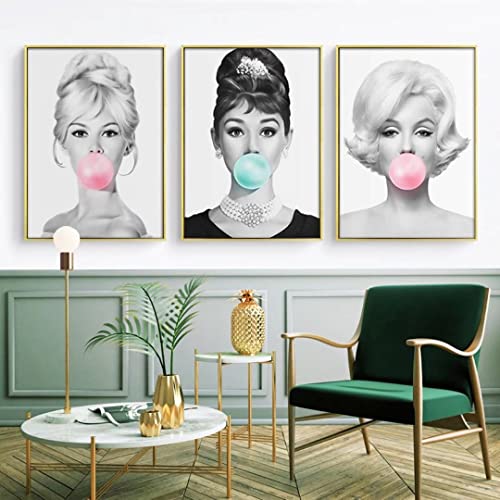 Luckybamboo Audrey Hepburn Wall Art, Breakfast At Tiffany Canvas Wall Art - Audrey Hepburn Poster Pink Bubble Gum Canvas Paintings For Living Room Decor No Frame 8X12In #TOP1