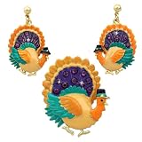 cocojewelry Turkey Post Dangle Earrings Brooch Pin Set Thanksgiving Jewelry