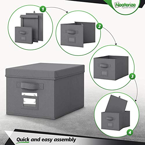 Neaterize Storage Bins With Lids And Labels (Set Of 4) - Heavy-Duty Empty Fabric Storage Organizers With Removable Lids & Dual Handles. Great For Photos, Toy Box, Linen Closet, Clothes (21 Qt - Grey) #TOP4