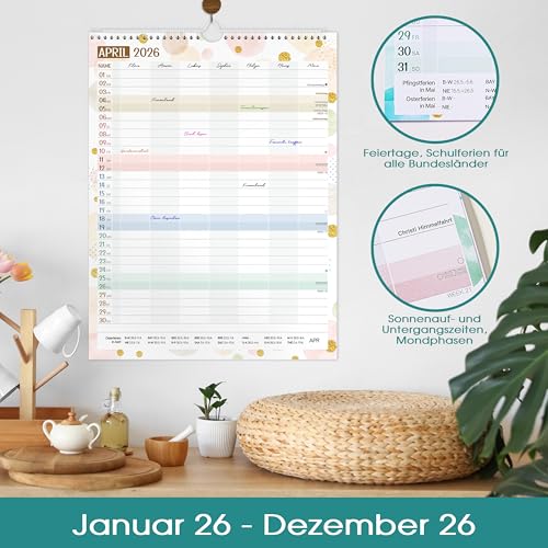 Familienplaner 2026 - Familienkalender 2026, Kalender 2026 Familienplaner 7 Spalten von Januar 2026 bis Dezember 2026, 33 x 44 cm, Bunte Blase