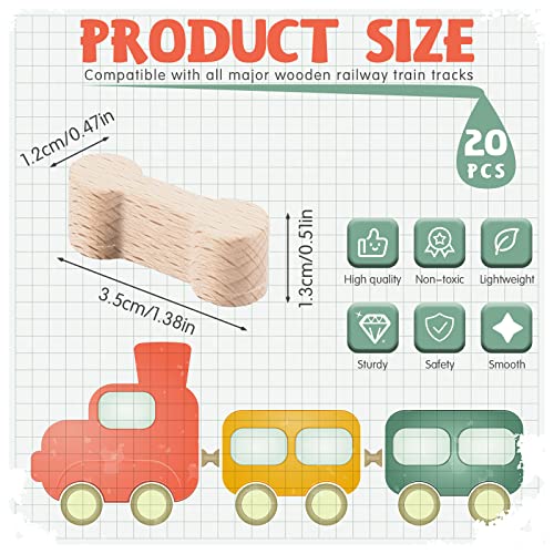 hanaive 20 pcs wooden dog bone track connector pack accessories wooden train track adapter connector pieces toy train set for teens to make wood railway