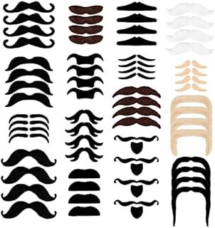 Fowecelt Fake Moustache Stick On - 64 Pack Moustache Fancy Dress, Stick on Moustache for Performance Props, False Moustache for Adults, Blonde Moustache for Masquerade Party Favor 16 Styles