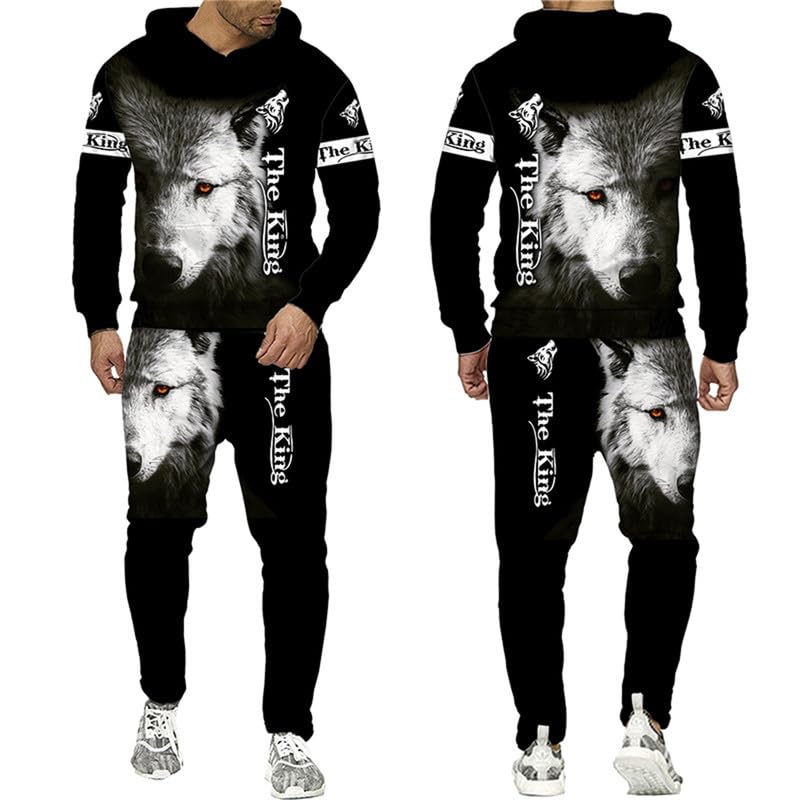 Viking Wolf 3D Digital Printed Hoodies and Joggers Pants Set Men's Tracksuit Set Two Piece Set Hip Hop Casual Sportswear Set